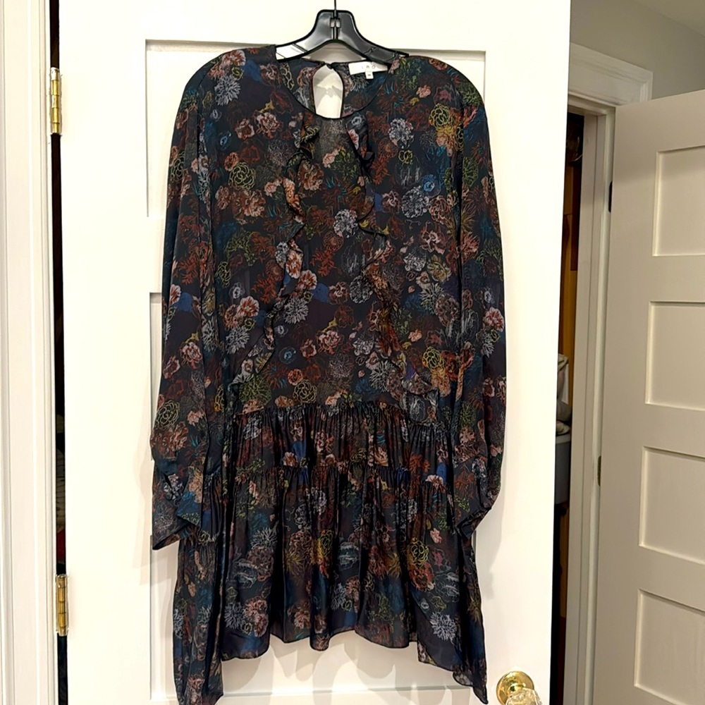 Iro 100% silk tunic dress. Loose fit. Burgundy black floral pattern..